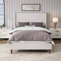 Queen/King Size Upholstered Bed Frame, Chenille High Headboard Platform Bed, No Box Spring Needed, Ivory White - ModernLuxe