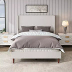 Queen/King Size Upholstered Bed Frame, Chenille High Headboard Platform Bed, No Box Spring Needed, Ivory White - ModernLuxe