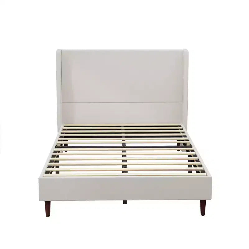 Cadre de lit rembourré Queen/King Size, Lit plateforme avec tête de lit haute en chenille, Sommier tapissier non requis, Blanc ivoire
