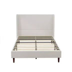 Cadre de lit rembourré Queen/King Size, Lit plateforme avec tête de lit haute en chenille, Sommier tapissier non requis, Blanc ivoire