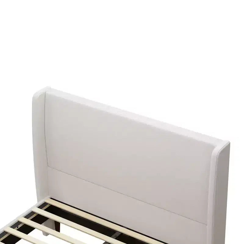 Cadre de lit rembourré Queen/King Size, Lit plateforme avec tête de lit haute en chenille, Sommier tapissier non requis, Blanc ivoire