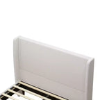 Cadre de lit rembourré Queen/King Size, Lit plateforme avec tête de lit haute en chenille, Sommier tapissier non requis, Blanc ivoire
