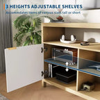 Meuble TV cannelé de 59 po pour téléviseurs jusqu'à 65 po, meuble de divertissement moderne du milieu du siècle avec panneaux ondulés et étagères ouvertes, console multimédia en bois pour chambre à coucher