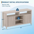 Meuble TV cannelé de 59 po pour téléviseurs jusqu'à 65 po, meuble de divertissement moderne du milieu du siècle avec panneaux ondulés et étagères ouvertes, console multimédia en bois pour chambre à coucher