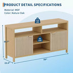 Meuble TV cannelé de 59 po pour téléviseurs jusqu'à 65 po, meuble de divertissement moderne du milieu du siècle avec panneaux ondulés et étagères ouvertes, console multimédia en bois pour chambre à coucher