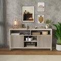 59Fluted TV Stand for TVs Up to 65 in,Mid Century Modern Entertainment Center with Waveform Panels &Open Shelves,Wood Media Console Table for Bedroom