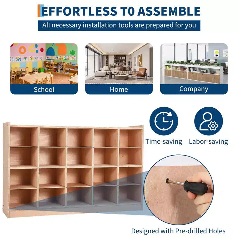 Étagères de rangement ouvertes, Meubles de rangement autonomes avec 2 portes, 47x 11,7x 26,5, 2 dispositifs anti-basculement, Convient pour l'école