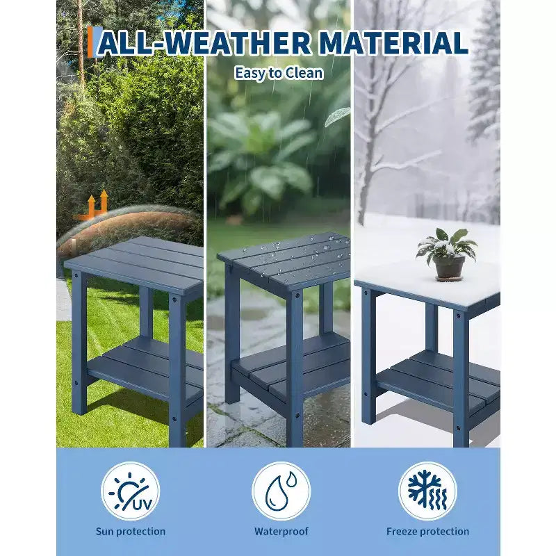 Tables d'appoint d'extérieur, lot de 2, tables d'appoint de patio résistantes aux intempéries, tables de patio carrées en plastique, tables d'appoint pour terrasse de piscine.