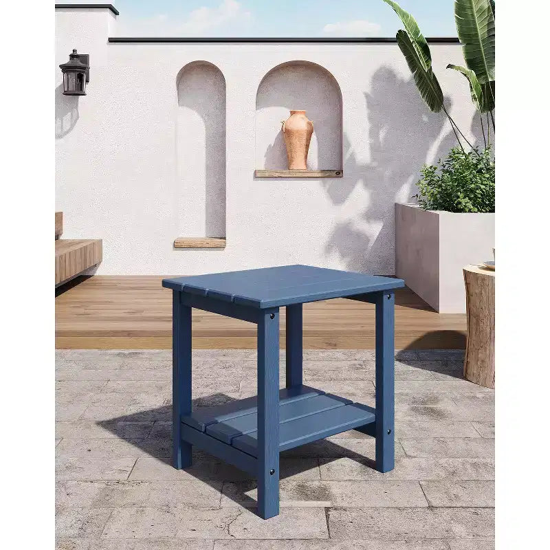 Tables d'appoint d'extérieur, lot de 2, tables d'appoint de patio résistantes aux intempéries, tables de patio carrées en plastique, tables d'appoint pour terrasse de piscine.