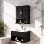Black Bathroom Wall Cabinet 2-Door with 1-Shelf