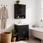 Meuble haut de salle de bain noir 2 portes avec 1 étagère