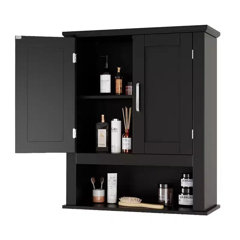 Meuble haut de salle de bain noir 2 portes avec 1 étagère