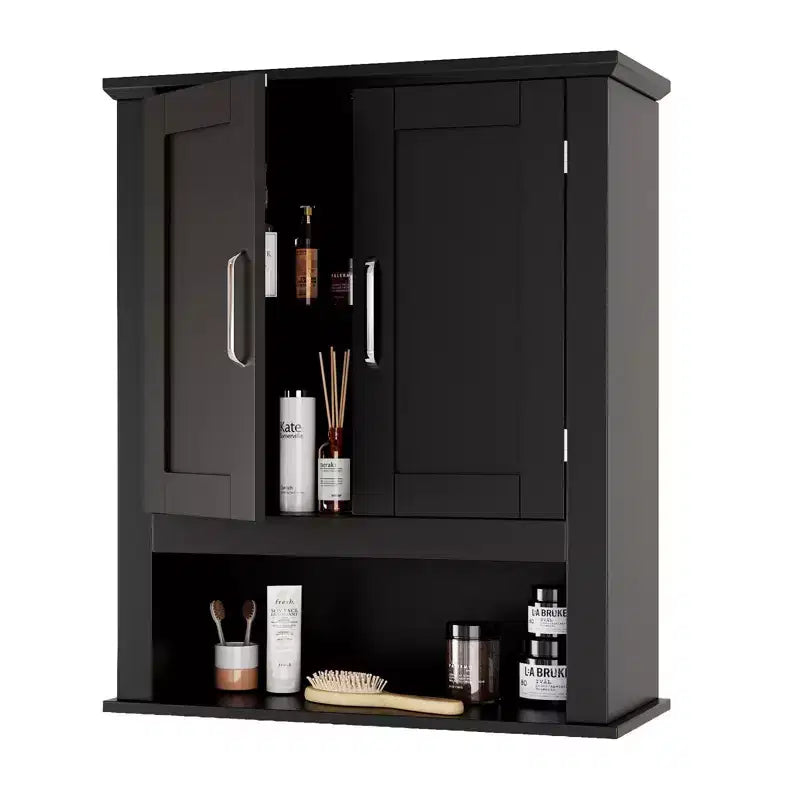 Meuble haut de salle de bain noir 2 portes avec 1 étagère
