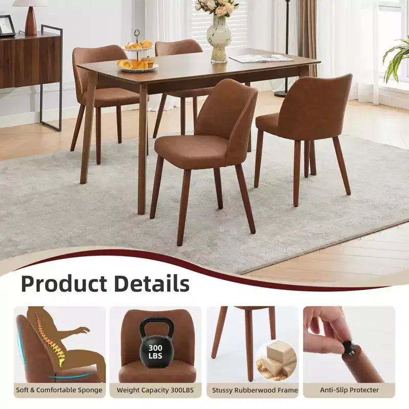 Lot de 6 chaises de salle à manger modernes à dossier ailé, rembourrées en lin avec pieds en bois, coussins épais, peu encombrantes, pour la cuisine