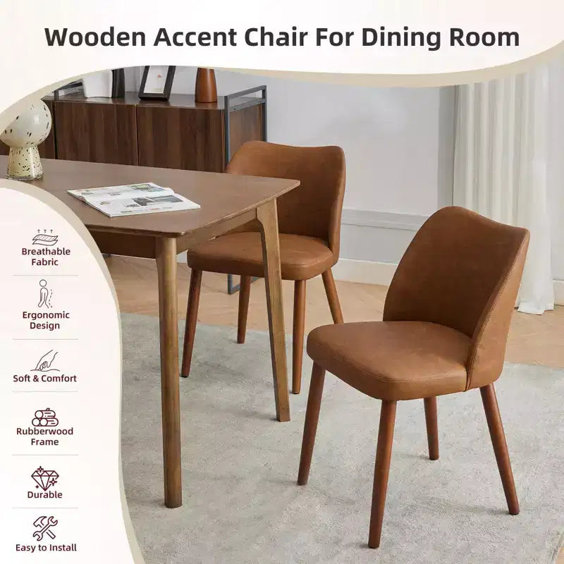 Lot de 6 chaises de salle à manger modernes à dossier ailé, rembourrées en lin avec pieds en bois, coussins épais, peu encombrantes, pour la cuisine