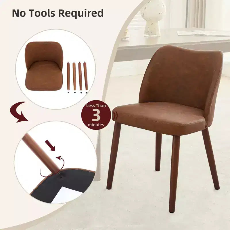 Lot de 6 chaises de salle à manger modernes à dossier ailé, rembourrées en lin avec pieds en bois, coussins épais, peu encombrantes, pour la cuisine
