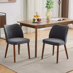 Lot de 6 chaises de salle à manger modernes à dossier ailé, rembourrées en lin avec pieds en bois, coussins épais, peu encombrantes, pour la cuisine