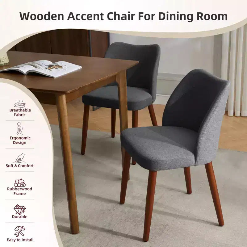 Lot de 6 chaises de salle à manger modernes à dossier ailé, rembourrées en lin avec pieds en bois, coussins épais, peu encombrantes, pour la cuisine