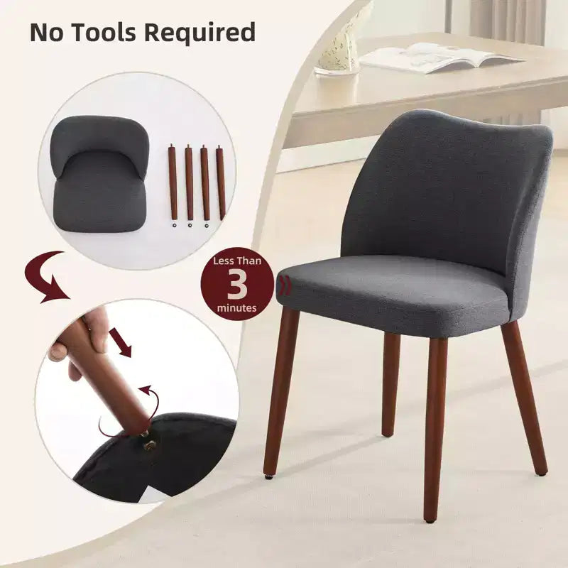Lot de 6 chaises de salle à manger modernes à dossier ailé, rembourrées en lin avec pieds en bois, coussins épais, peu encombrantes, pour la cuisine