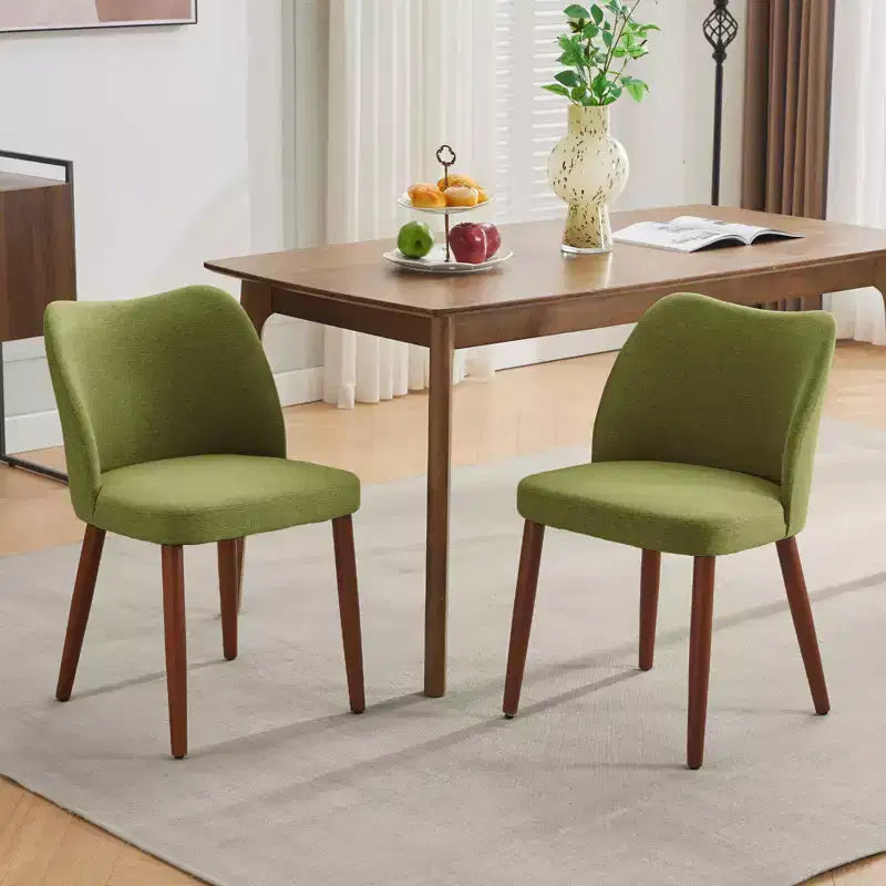 Lot de 6 chaises de salle à manger modernes à dossier ailé, rembourrées en lin avec pieds en bois, coussins épais, peu encombrantes, pour la cuisine