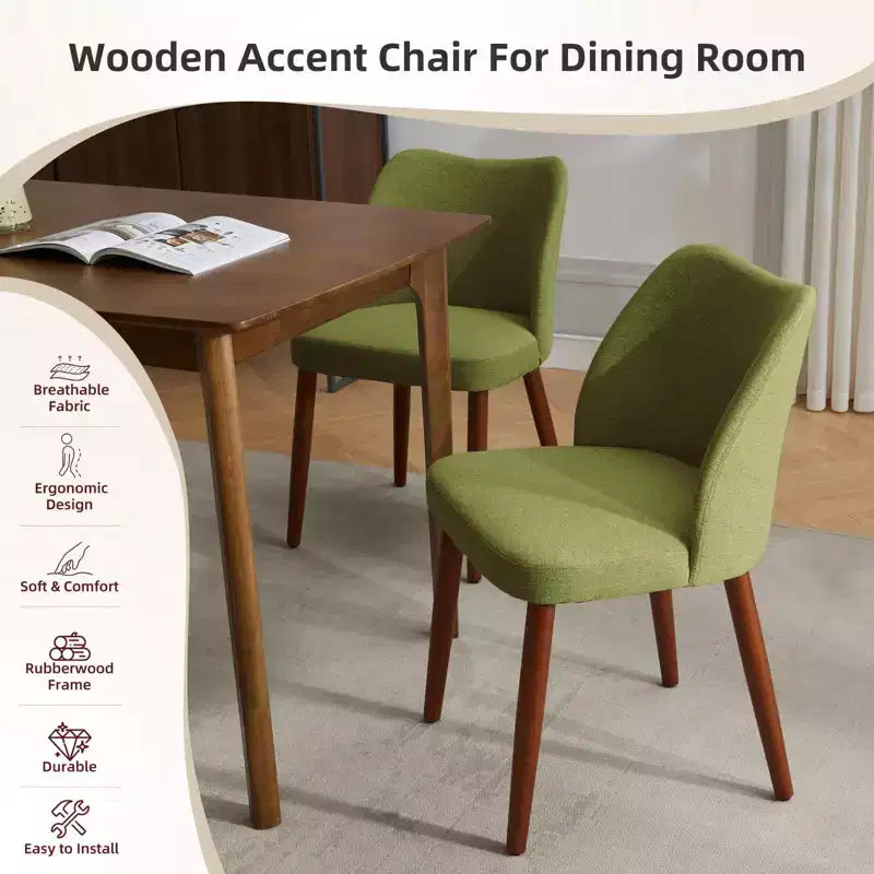 Lot de 6 chaises de salle à manger modernes à dossier ailé, rembourrées en lin avec pieds en bois, coussins épais, peu encombrantes, pour la cuisine