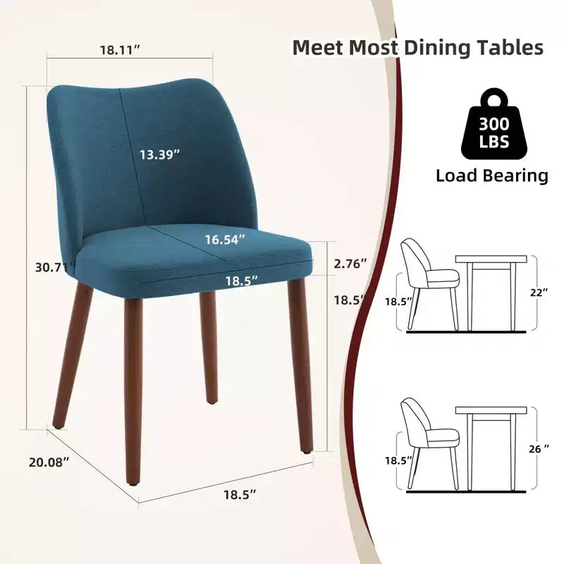 Lot de 6 chaises de salle à manger modernes à dossier ailé, rembourrées en lin avec pieds en bois, coussins épais, peu encombrantes, pour la cuisine