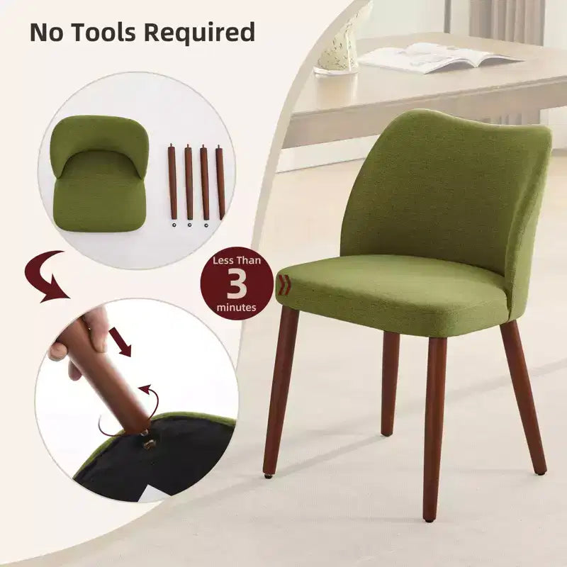 Lot de 6 chaises de salle à manger modernes à dossier ailé, rembourrées en lin avec pieds en bois, coussins épais, peu encombrantes, pour la cuisine