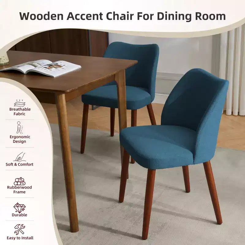 Lot de 6 chaises de salle à manger modernes à dossier ailé, rembourrées en lin avec pieds en bois, coussins épais, peu encombrantes, pour la cuisine