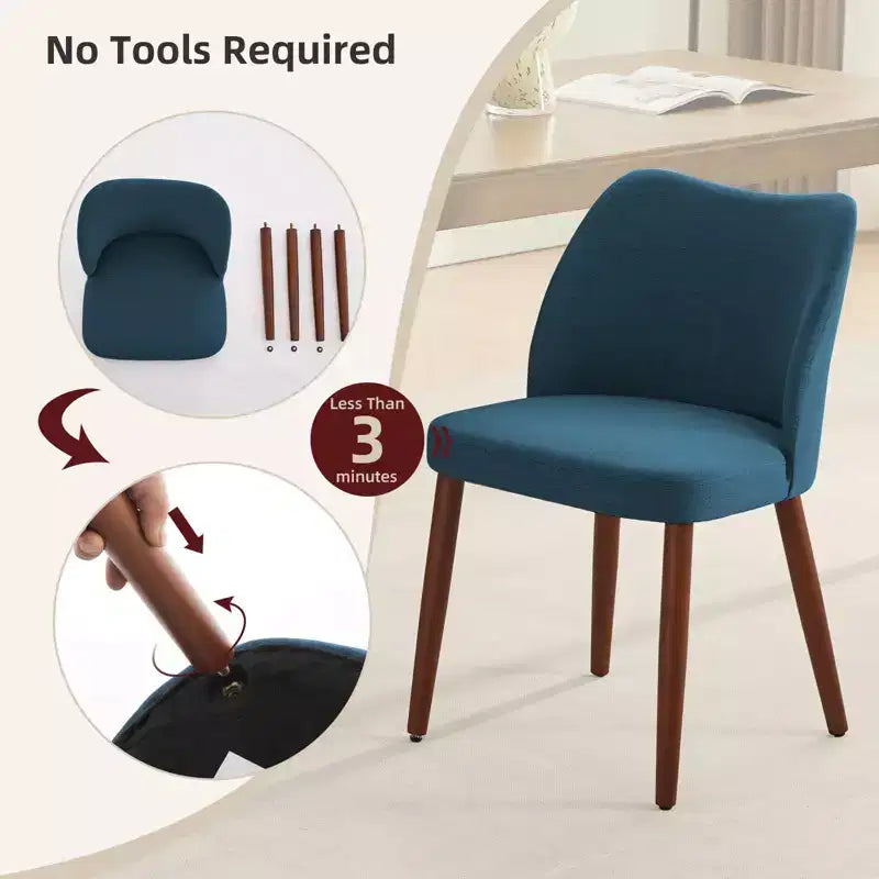 Lot de 6 chaises de salle à manger modernes à dossier ailé, rembourrées en lin avec pieds en bois, coussins épais, peu encombrantes, pour la cuisine