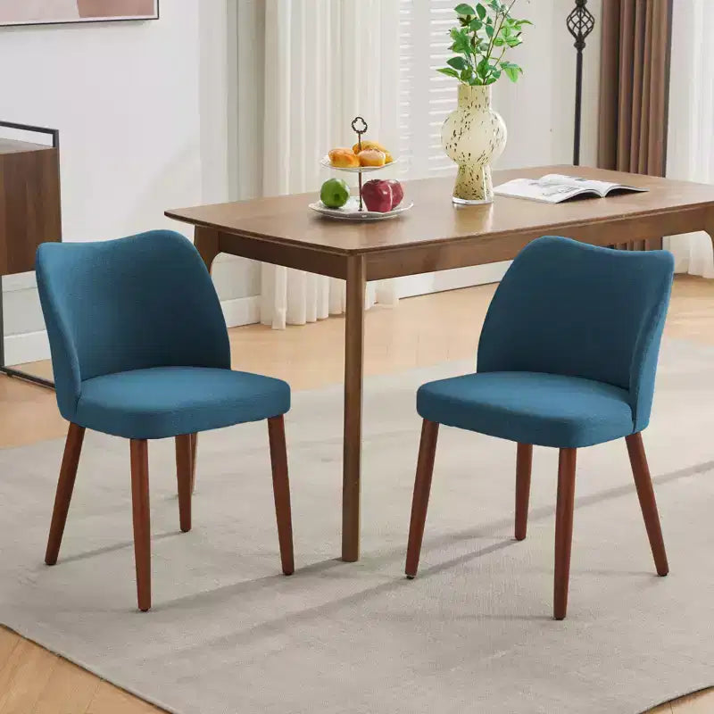 Lot de 6 chaises de salle à manger modernes à dossier ailé, rembourrées en lin avec pieds en bois, coussins épais, peu encombrantes, pour la cuisine