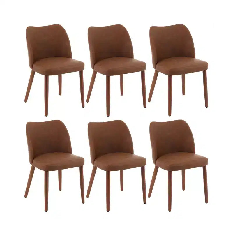 Lot de 6 chaises de salle à manger modernes à dossier ailé, rembourrées en lin avec pieds en bois, coussins épais, peu encombrantes, pour la cuisine