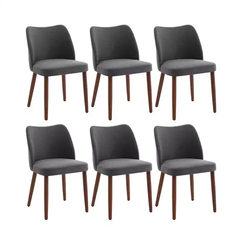 Lot de 6 chaises de salle à manger modernes à dossier ailé, rembourrées en lin avec pieds en bois, coussins épais, peu encombrantes, pour la cuisine