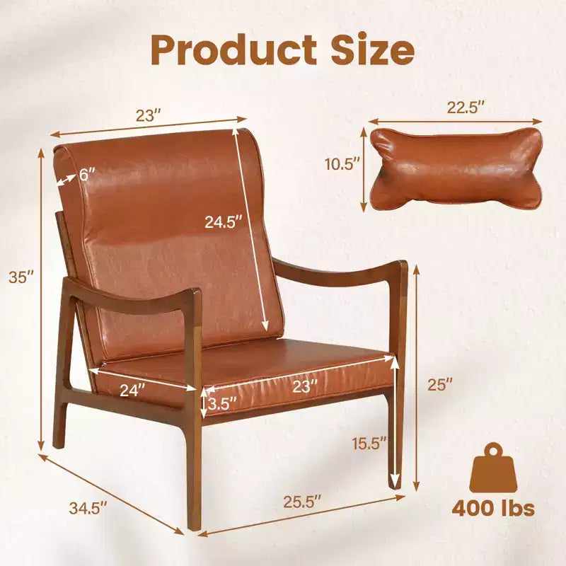 Fauteuil rembourré en tissu de lin, 1 ou 2 pièces, avec oreiller lombaire, dossier amovible, coussins d'assise beige/marron