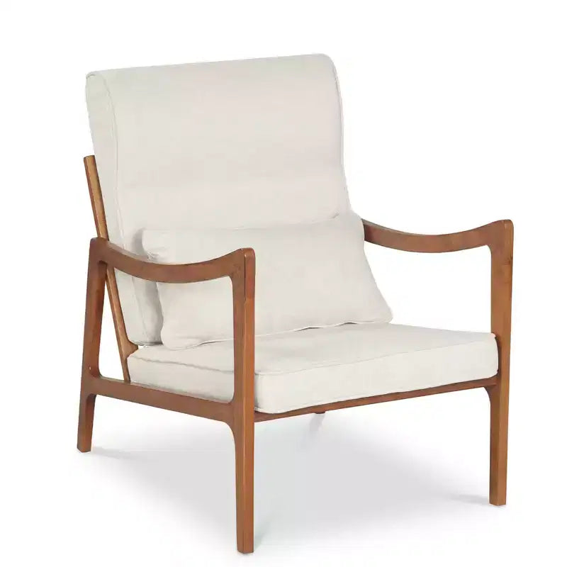 Fauteuil rembourré en tissu de lin, 1 ou 2 pièces, avec oreiller lombaire, dossier amovible, coussins d'assise beige/marron