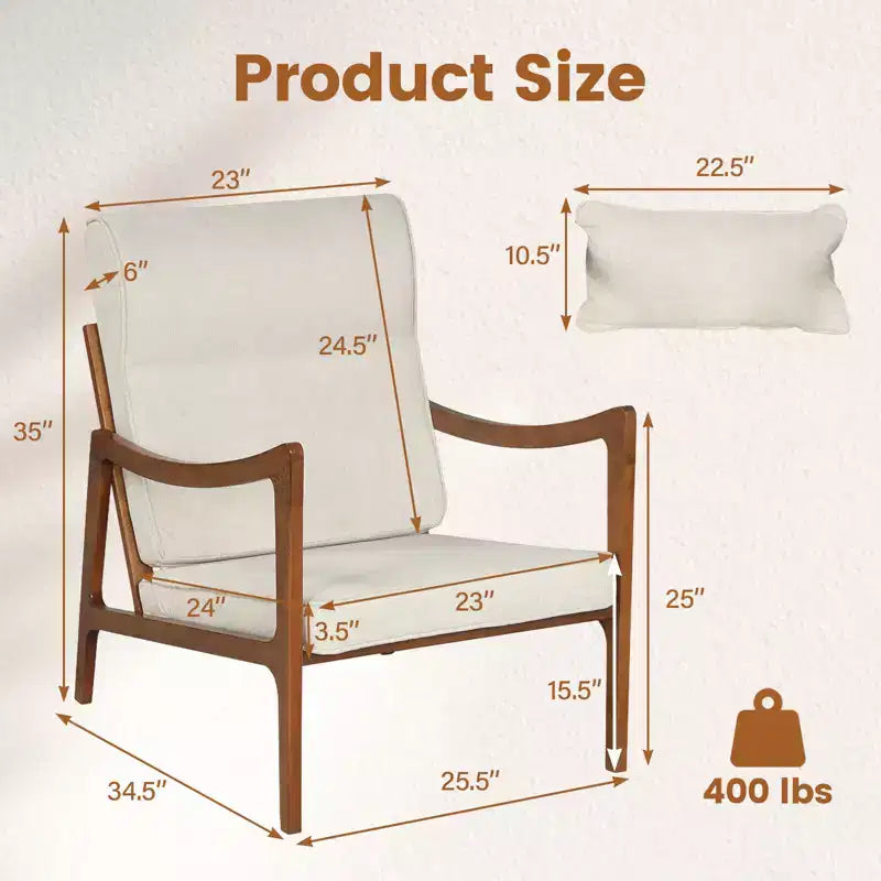 Fauteuil rembourré en tissu de lin, 1 ou 2 pièces, avec oreiller lombaire, dossier amovible, coussins d'assise beige/marron