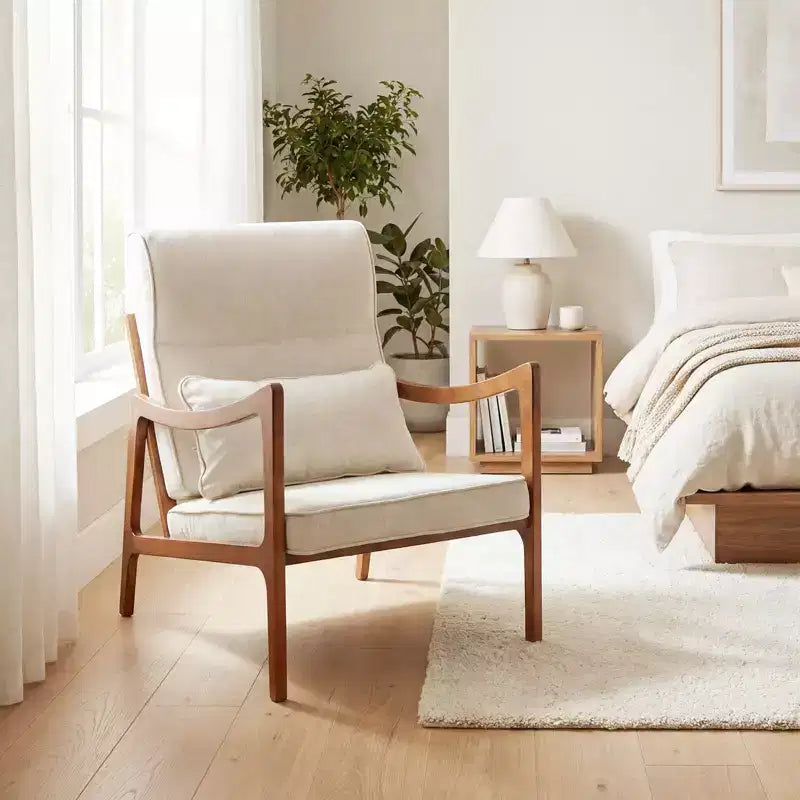 Fauteuil rembourré en tissu de lin, 1 ou 2 pièces, avec oreiller lombaire, dossier amovible, coussins d'assise beige/marron