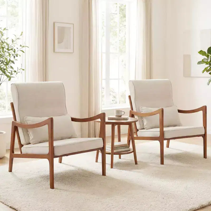 Fauteuil rembourré en tissu de lin, 1 ou 2 pièces, avec oreiller lombaire, dossier amovible, coussins d'assise beige/marron