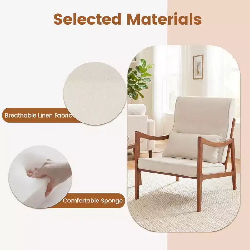 Fauteuil rembourré en tissu de lin, 1 ou 2 pièces, avec oreiller lombaire, dossier amovible, coussins d'assise beige/marron