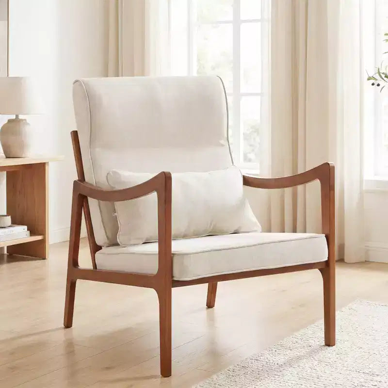 Costway 1/2 PCS Linen Fabric Upholstered Armchair with Lumbar Pillow, Removable Back, Seat Cushions Beige/Brown