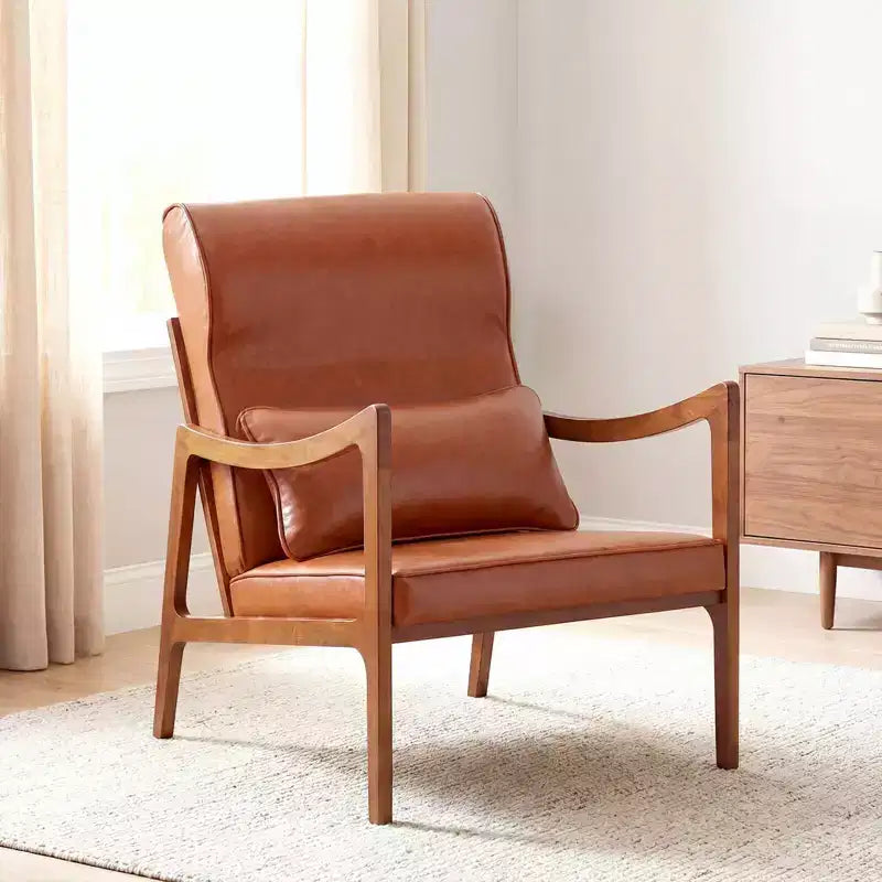 Fauteuil rembourré en tissu de lin, 1 ou 2 pièces, avec oreiller lombaire, dossier amovible, coussins d'assise beige/marron