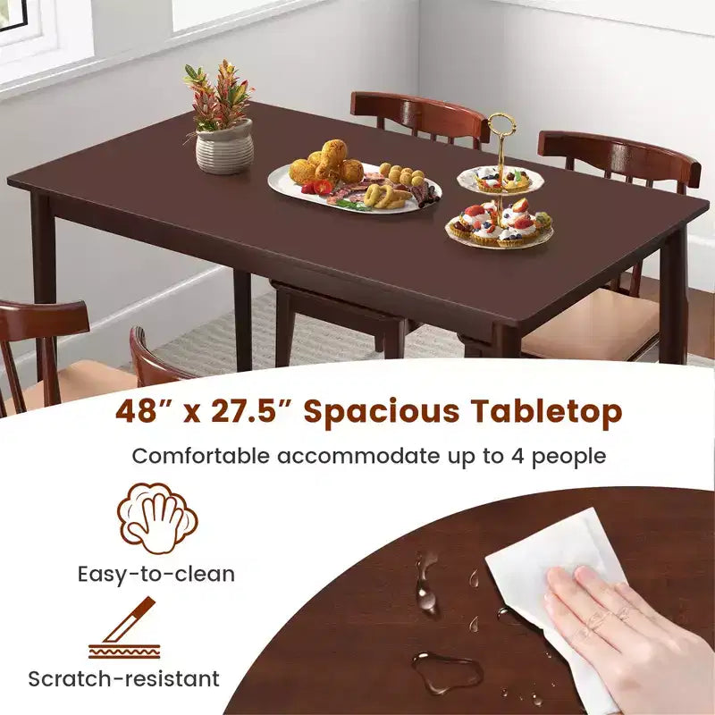 Table à manger rectangulaire 48" pour 4 personnes avec pieds en bois d'hévéa, style moderne du milieu du siècle