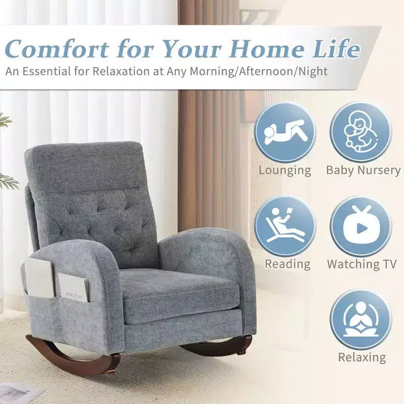 Fauteuil à bascule rembourré bleu Karl Home