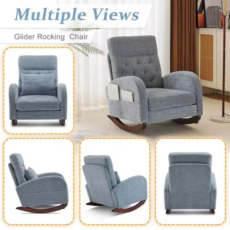 Fauteuil à bascule rembourré bleu Karl Home