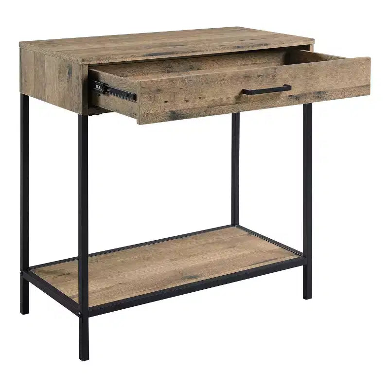 30" Quinton Foyer Table Salvage Oak - OSP Home Furnishings: Steel Frame, Drawer, Lower Shelf