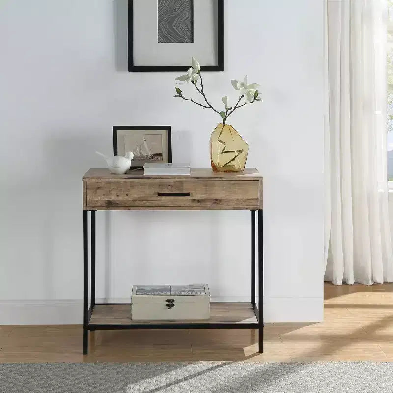 Table de Foyer 30 po Chêne de Récupération -  Home Furnishings : Cadre en acier, Tiroir, Étagère inférieure