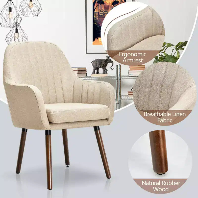 Lot de 2 fauteuils d'appoint rembourrés en tissu avec pieds en bois beige/gris