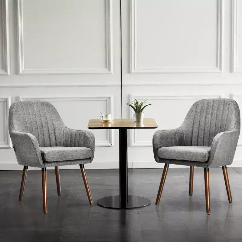 Lot de 2 fauteuils d'appoint rembourrés en tissu avec pieds en bois beige/gris