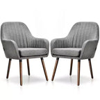 Lot de 2 fauteuils d'appoint rembourrés en tissu avec pieds en bois beige/gris