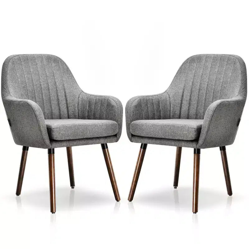 Lot de 2 fauteuils d'appoint rembourrés en tissu avec pieds en bois beige/gris