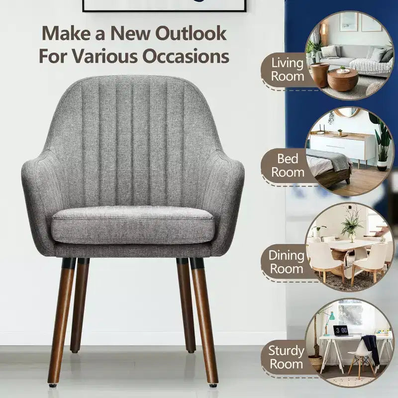 Lot de 2 fauteuils d'appoint rembourrés en tissu avec pieds en bois beige/gris